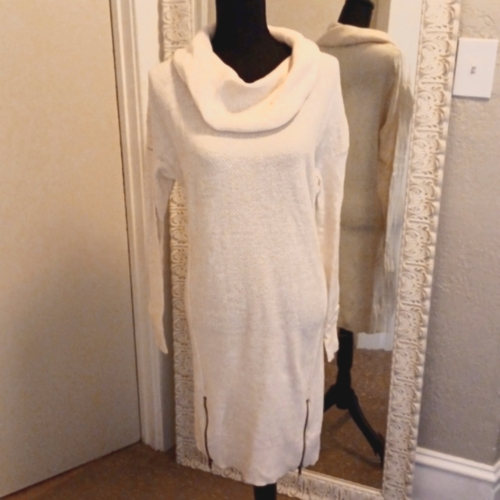 Mossimo Ivory Cowl Neck Sweater Dress with Zipper Detail